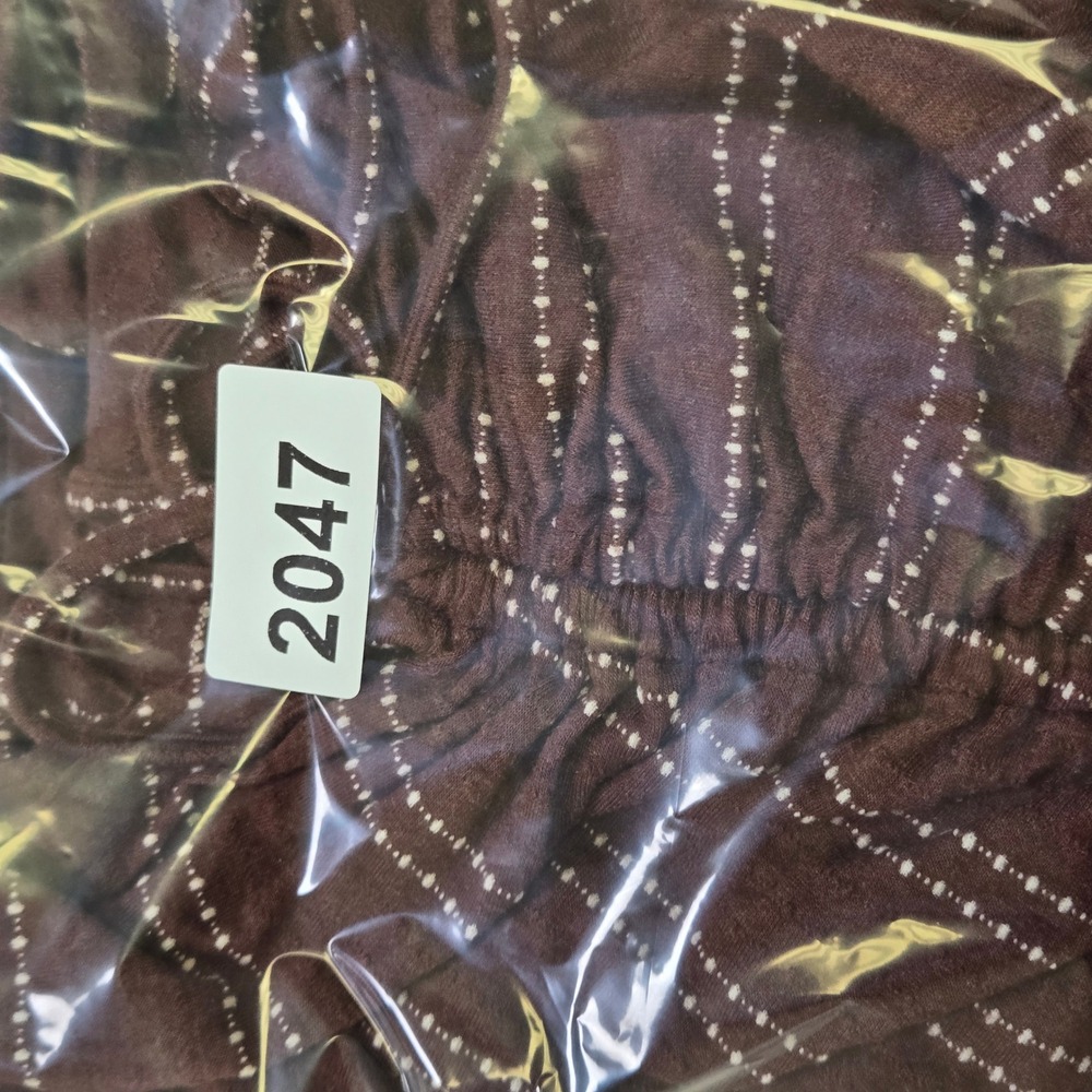 Rust Brown Ruched Drawstring V-Neck Top Cottagecore Boho Dotted Stripe Large - Picture 9 of 9